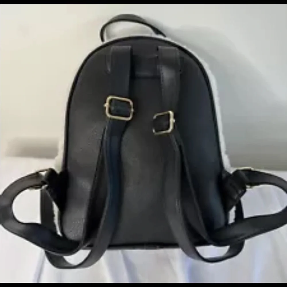 Juicy Couture Black & White Faux Sherpa Flashback Small Backpack